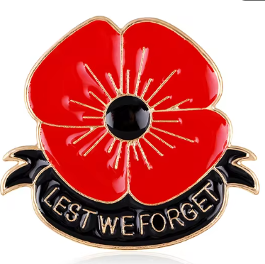 ANZAC Red/Black Poppy Lapet Pin - Lest We Forget (3 Sizes)