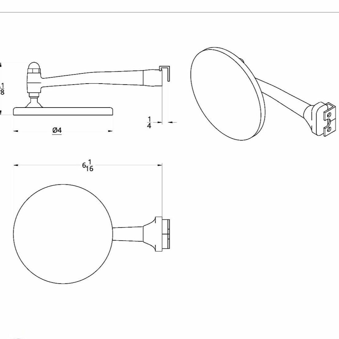 Exterior Peep Mirror 4"Straight Arm Convex