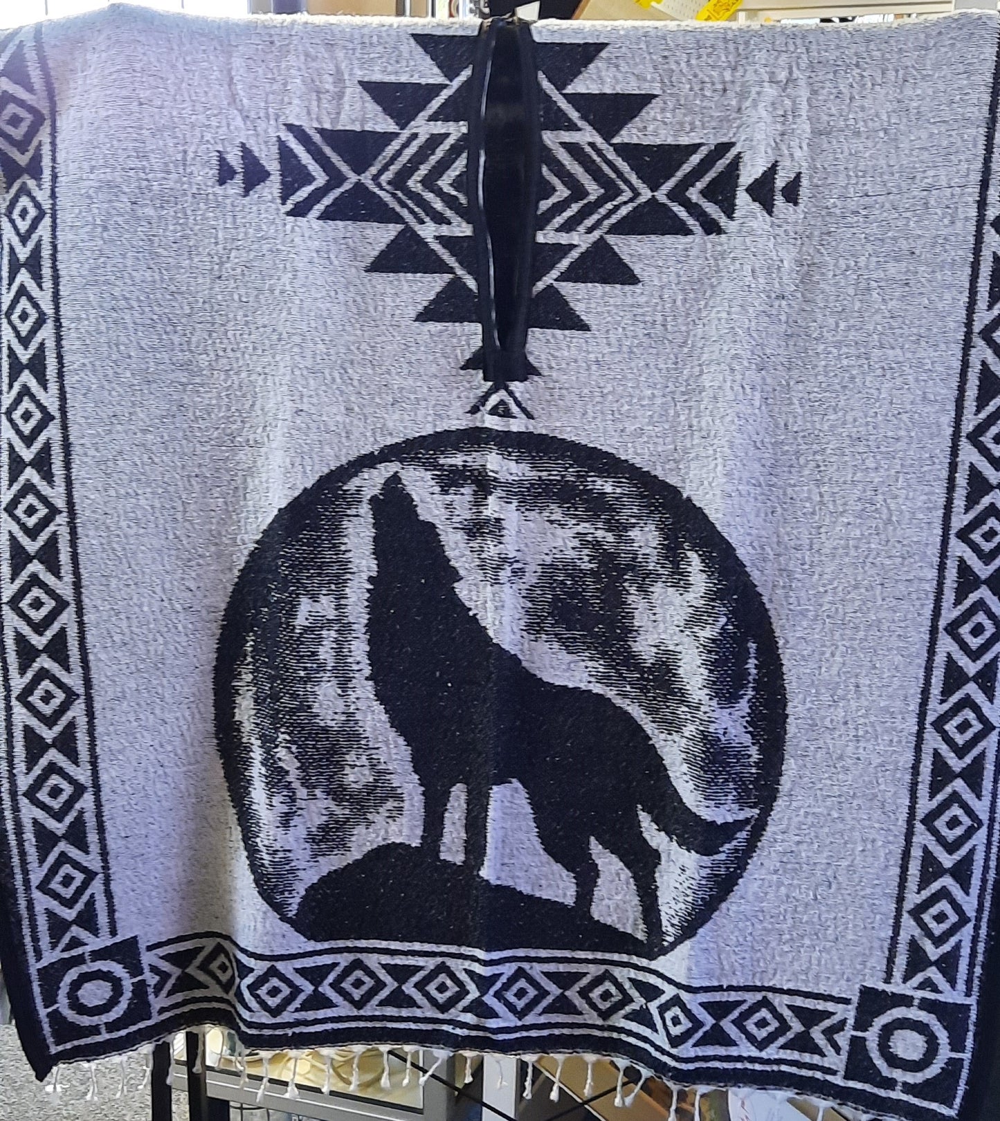 Howling Wolf Mexican Blanket Poncho
