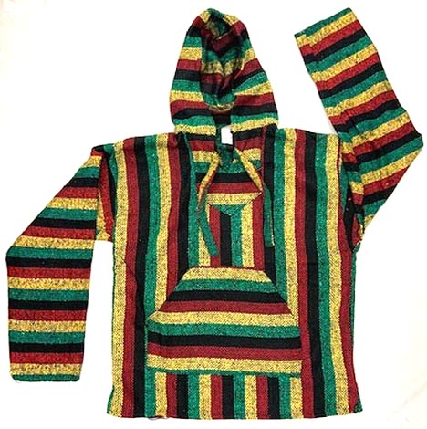 Mexican Hooded Baja Poncho - Large Rasta
