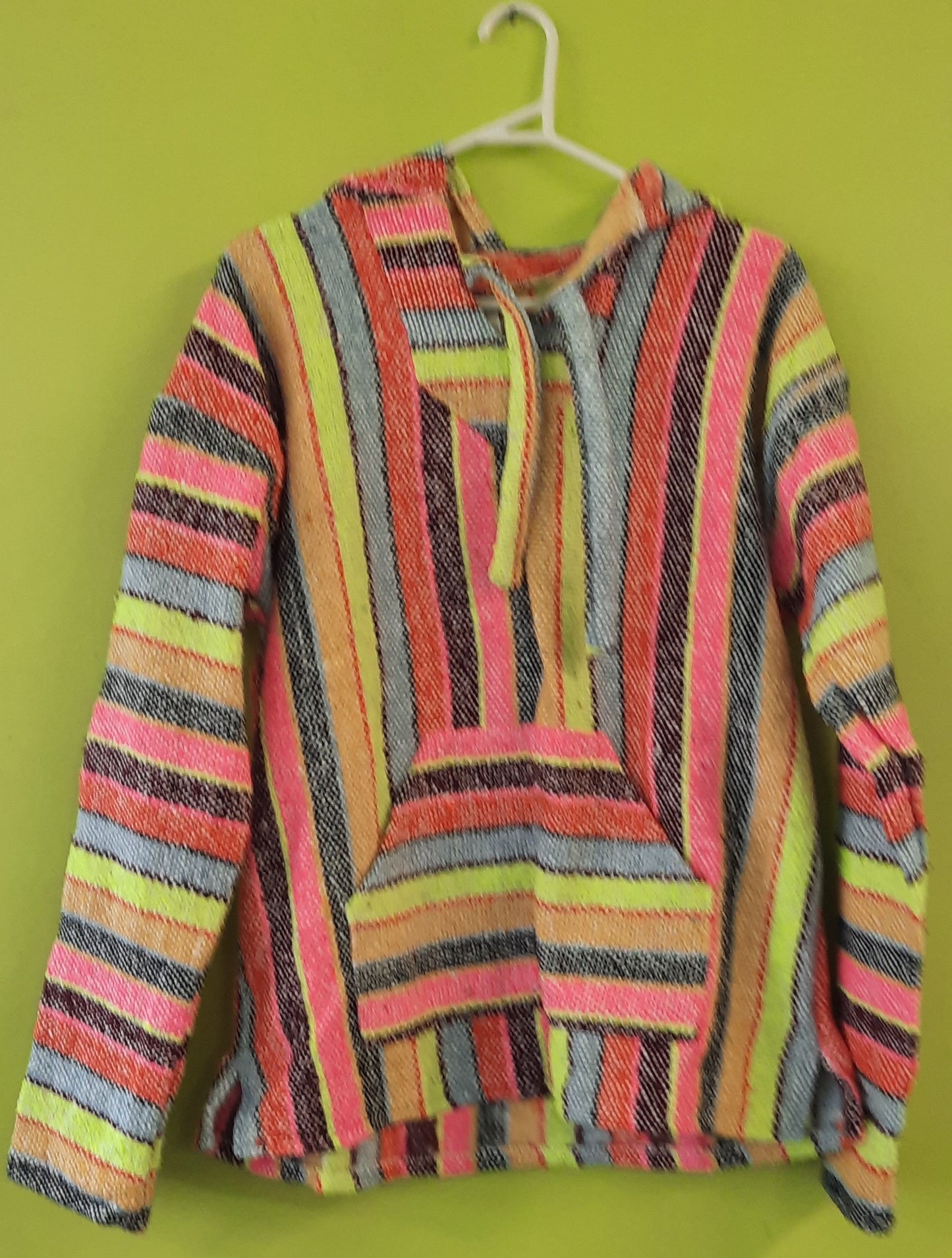 Mexican Hooded Baja Poncho - Medium Multi
