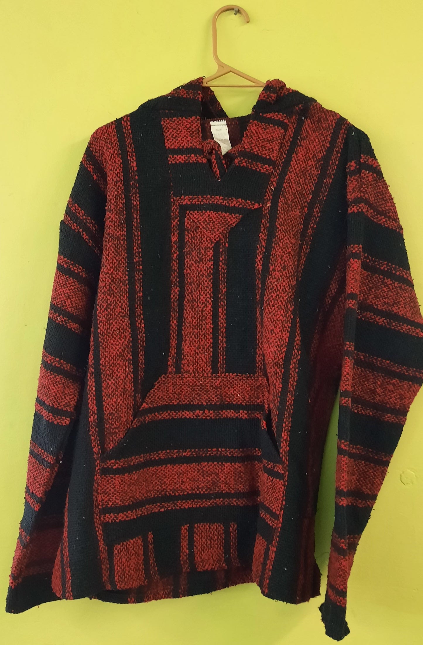 Mexican Hooded Baja Poncho - Medium Red