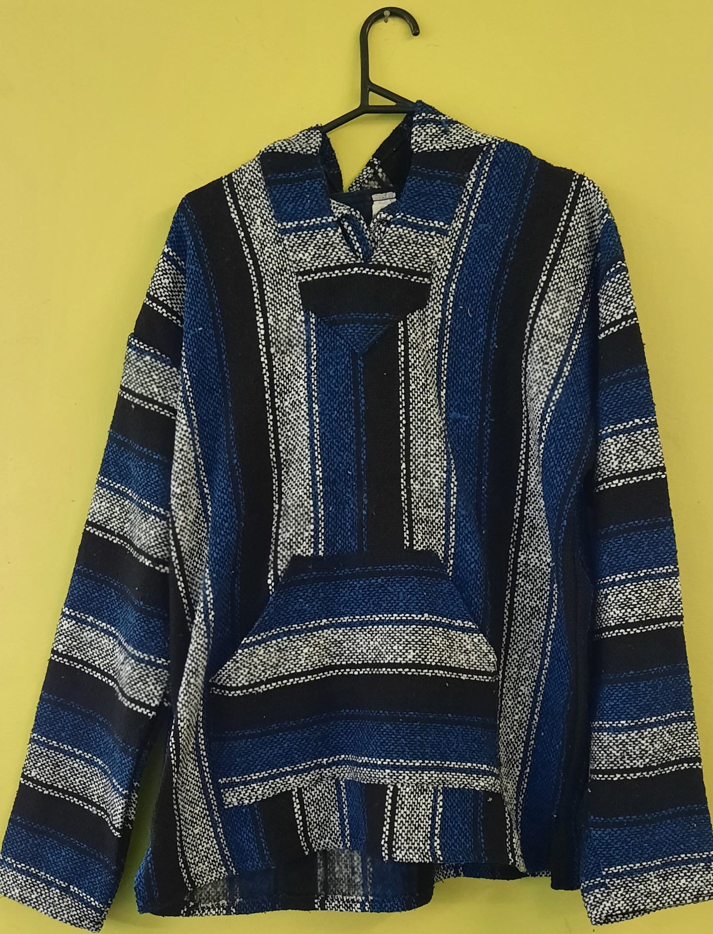 Mexican Hooded Baja Poncho - Medium Blue