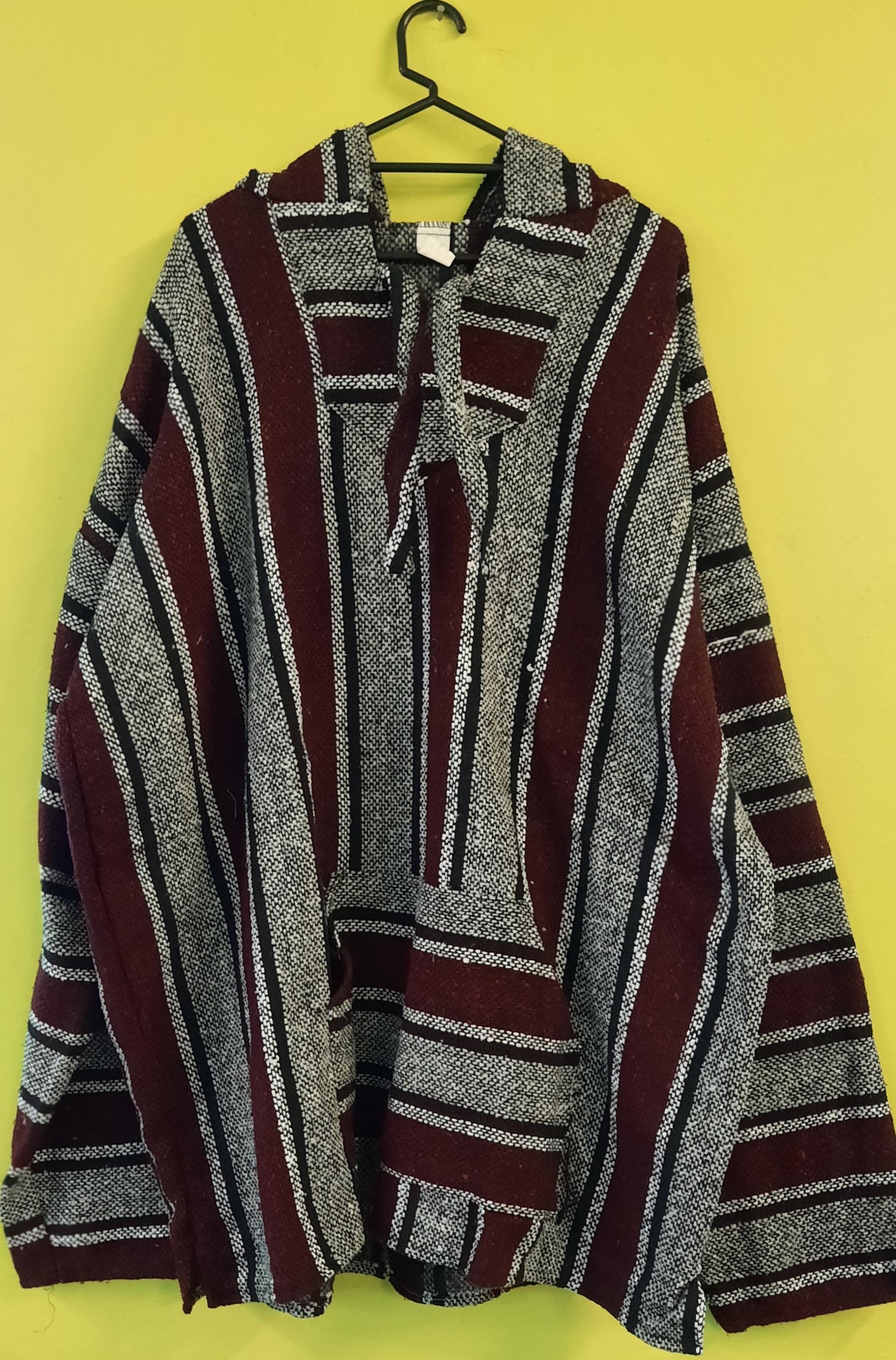Mexican Hooded Baja Poncho - XXL Maroon/Grey