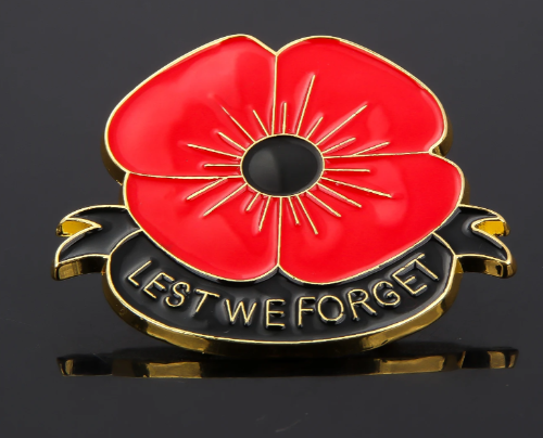 ANZAC Red/Black Poppy Lapet Pin - Lest We Forget (3 Sizes)