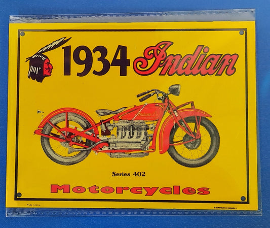 1934 Indian Motorcycles Small Rectangle Tin Sign