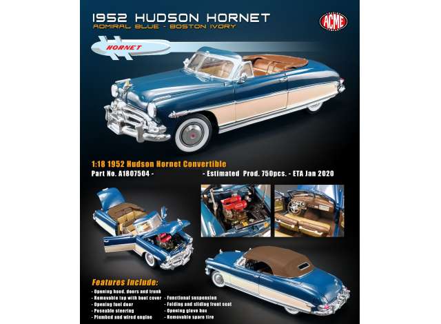 1:18 1952 Hudson Hornet Convertible Die Cast Model