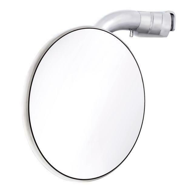 A 4-inch round convex mirror with a stainless steel finish, designed for vehicle use.