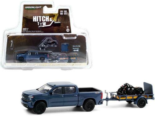 2020 Chevrolet Silverado with Indian Scout Bobber on Trailer Die Cast Model