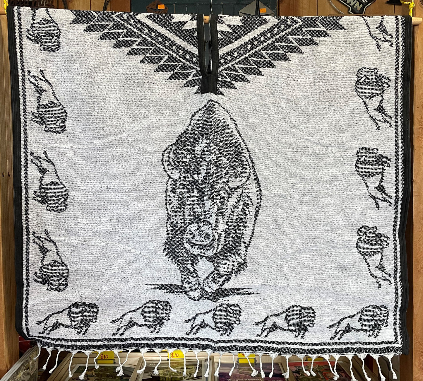 Buffalo Steel Grey Mexican Blanket Poncho