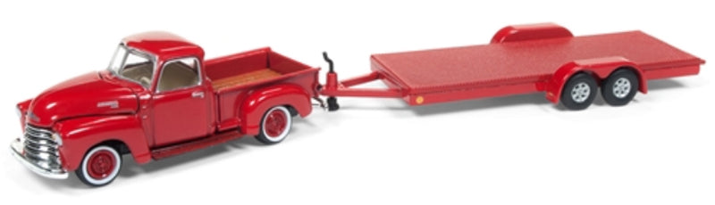 1:64 1950 Chevy Pickup with Open Car Trailer Die Cast Model