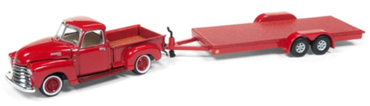 1:64 1950 Chevy Pickup with Open Car Trailer