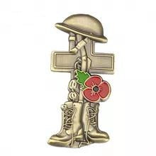 ANZAC Poppy with Gold Boots on Cross Hat Pin