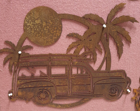 Ford Woody Wagon with Palms Laser Cut - Rust